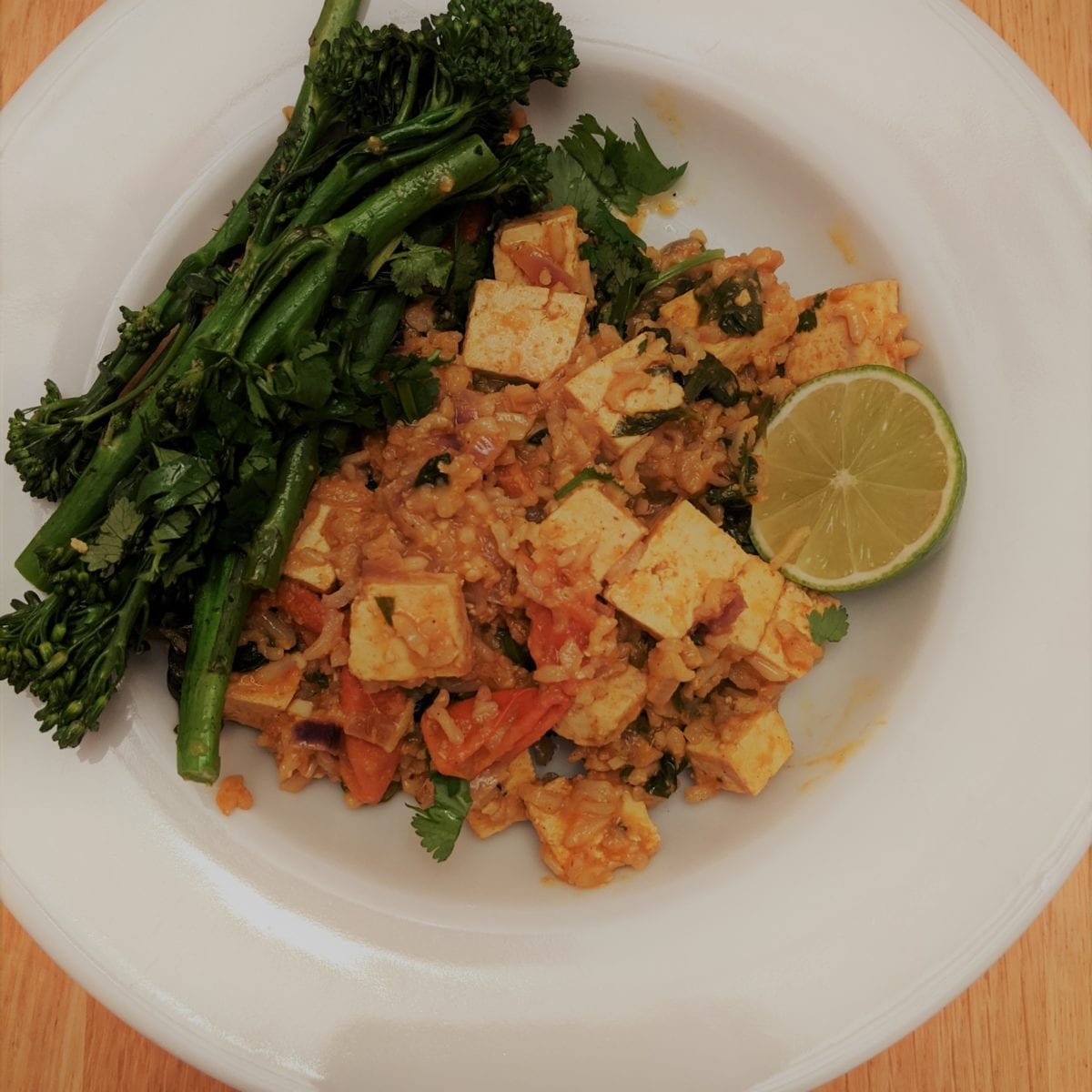 Tofu Tikka with rice & broccoli